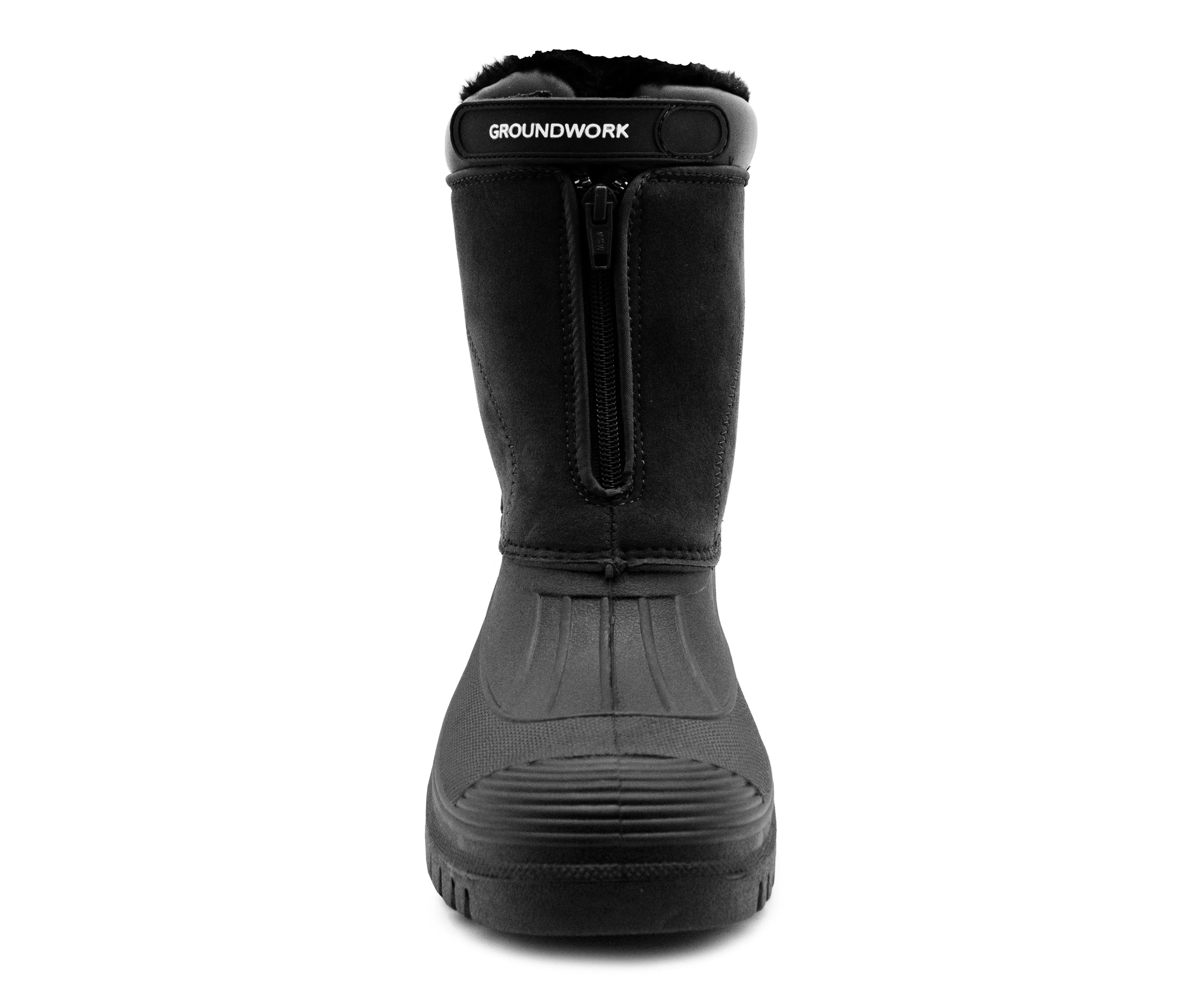 Mens Snow Boots Black Mid Calf Water Resistant Snow Rain Thermal Fur Fleece Lined Winter Mud Mucker Farm Yard Boots