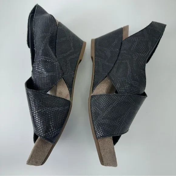 Mephisto Wide Strap Sandals Snake Python Slingback Belina Wedge Black 40 US 10