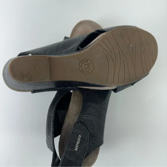 Mephisto Wide Strap Sandals Snake Python Slingback Belina Wedge Black 40 US 10