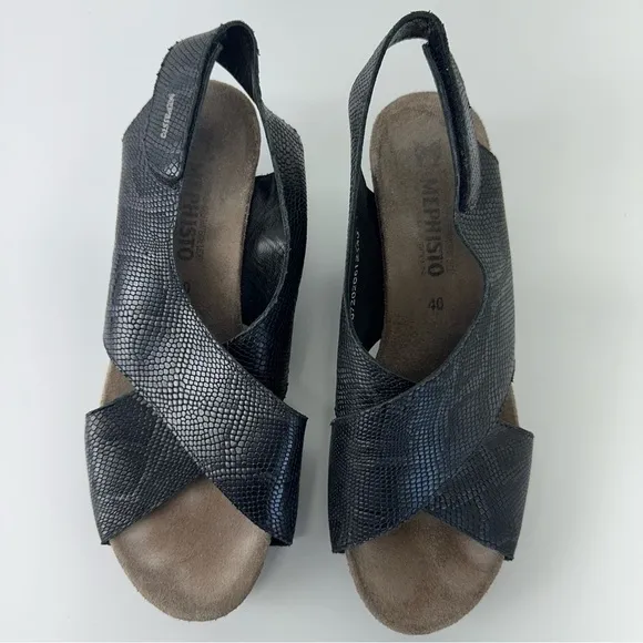Mephisto Wide Strap Sandals Snake Python Slingback Belina Wedge Black 40 US 10