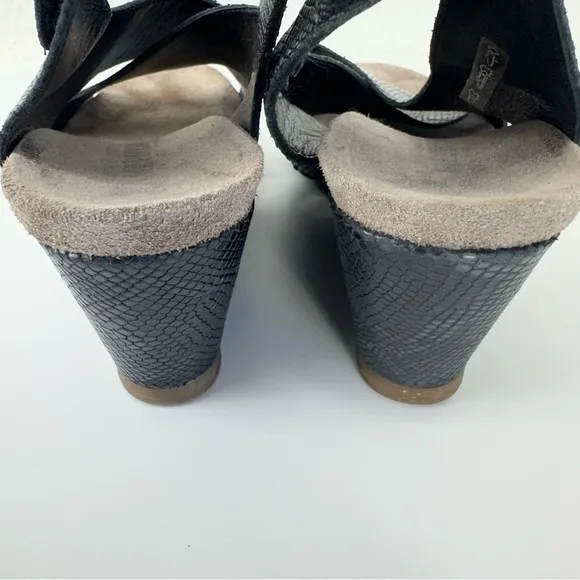 Mephisto Wide Strap Sandals Snake Python Slingback Belina Wedge Black 40 US 10