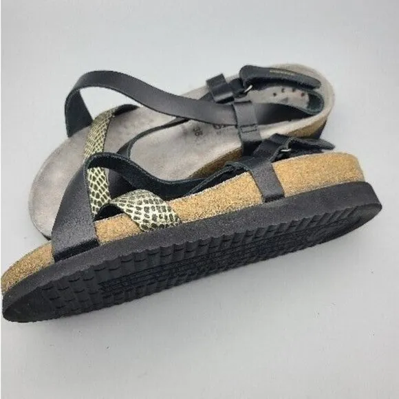 Mephisto Women sandals Shoes black Gold Leather adjustable straps sz 8 38