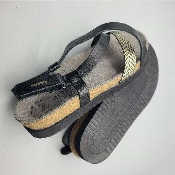 Mephisto Women sandals Shoes black Gold Leather adjustable straps sz 8 38