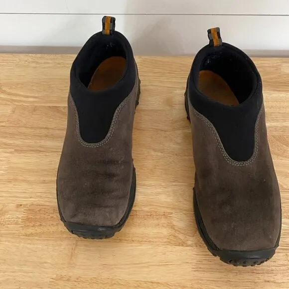 Merrell Suede Slip On Winter Mocs in Gunsmoke Brown Trail Shoes, Size 8.5