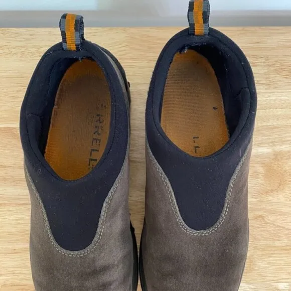 Merrell Suede Slip On Winter Mocs in Gunsmoke Brown Trail Shoes, Size 8.5