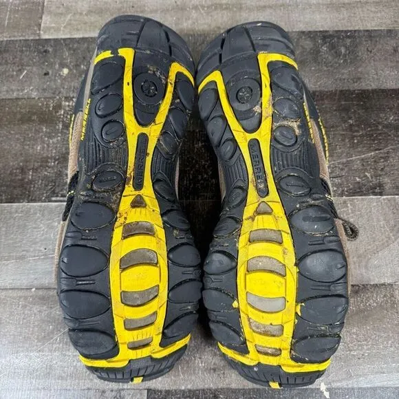 Merrell Men Size 13 Boulder Hiking Outdoor Shoes Brown Black Suede Empire Yellow
