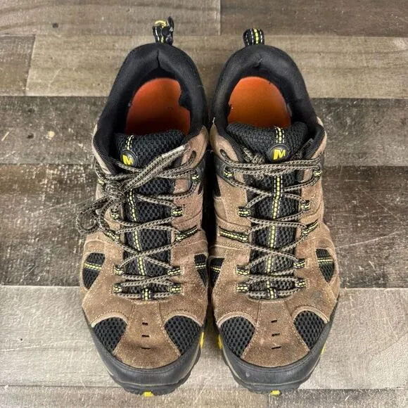 Merrell Men Size 13 Boulder Hiking Outdoor Shoes Brown Black Suede Empire Yellow