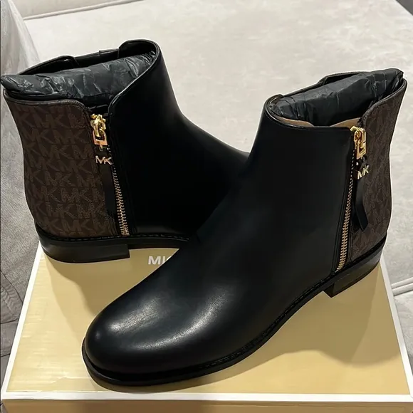 Michael Kors Black and Brown Britt Flat Bootie