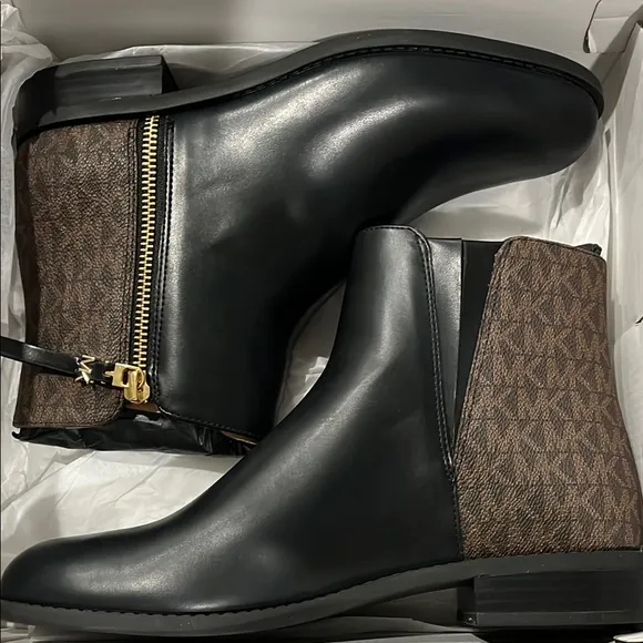 Michael Kors Black and Brown Britt Flat Bootie