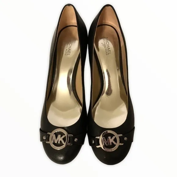 Michael Kors black leather silver tone logo shoes