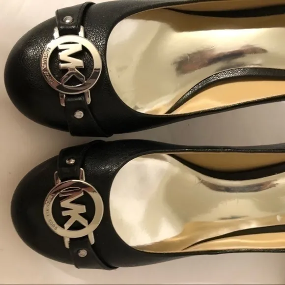 Michael Kors black leather silver tone logo shoes