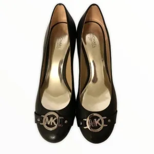 Michael Kors black leather silver tone logo shoes