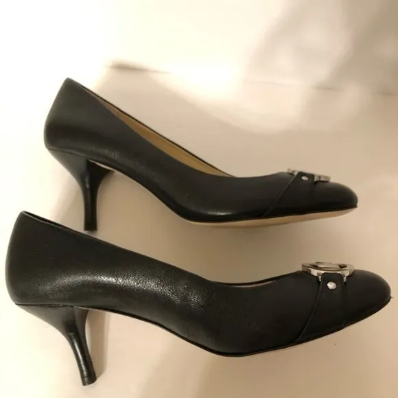 Michael Kors black leather silver tone logo shoes