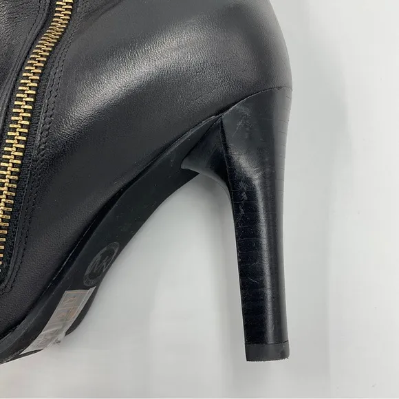 Michael Kors EUC Caroline Knee High Leather Boots Harness Black Gold Hardware 8M