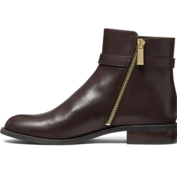 Michael Kors FINLEY Chocolate Brown Flat Bootie Ankle Boots Shoes Flats 6.5 NEW