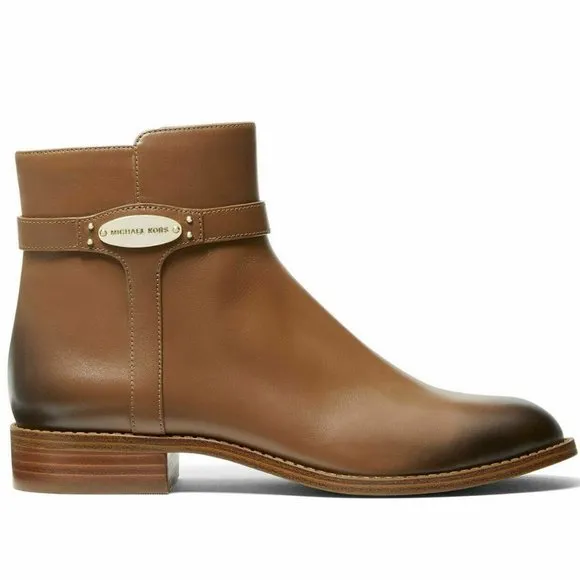 Michael Kors FINLEY Luggage Flat Bootie Ankle Boots Shoes Flats 6, 6.5 NEW