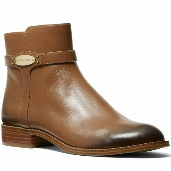 Michael Kors FINLEY Luggage Flat Bootie Ankle Boots Shoes Flats 6, 6.5 NEW