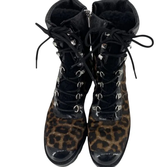 Michael Kors Khloe sz 6.5/ Brown and Black leopard Combat Boots with Rugged Sole