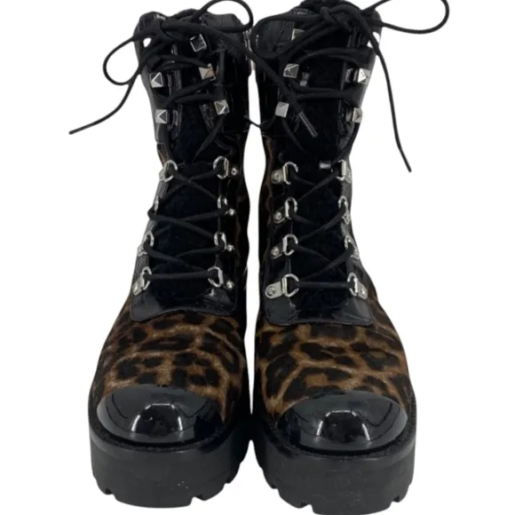 Michael Kors Khloe sz 6.5/ Brown and Black leopard Combat Boots with Rugged Sole
