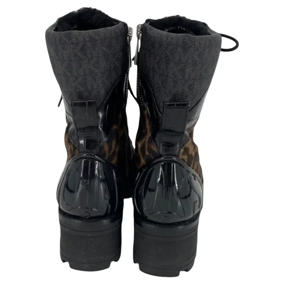 Michael Kors Khloe sz 6.5/ Brown and Black leopard Combat Boots with Rugged Sole