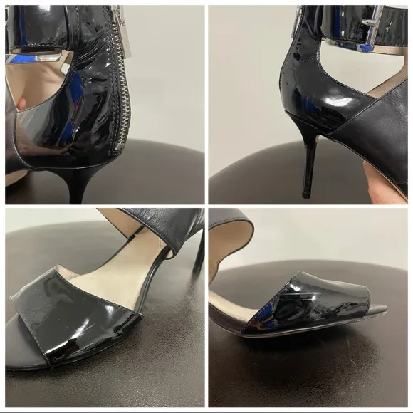 Michael Kors Landon Leather Peep Toe Buckle Heels
