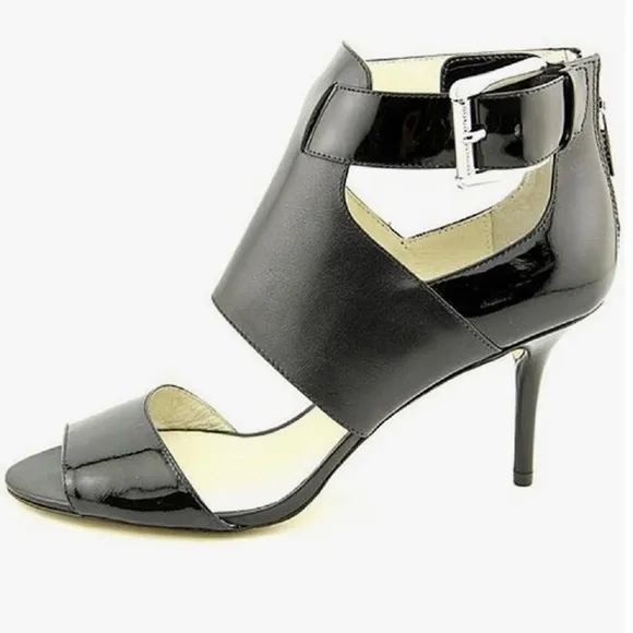 Michael Kors Landon Leather Peep Toe Buckle Heels