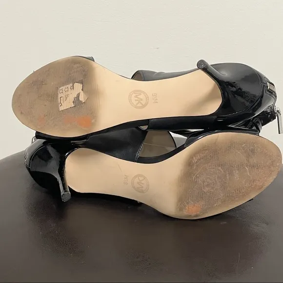 Michael Kors Landon Leather Peep Toe Buckle Heels