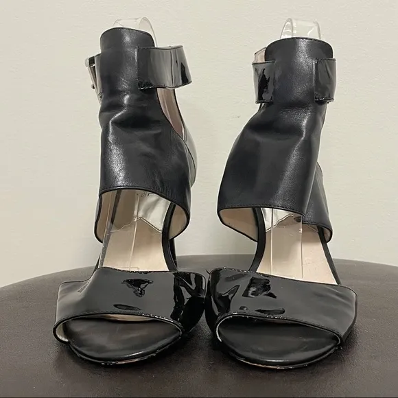 Michael Kors Landon Leather Peep Toe Buckle Heels