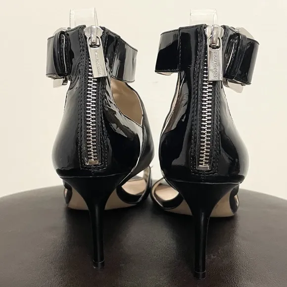 Michael Kors Landon Leather Peep Toe Buckle Heels