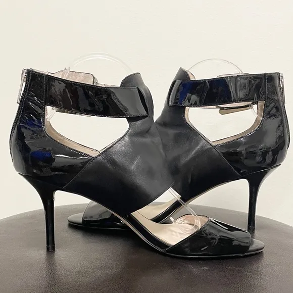 Michael Kors Landon Leather Peep Toe Buckle Heels