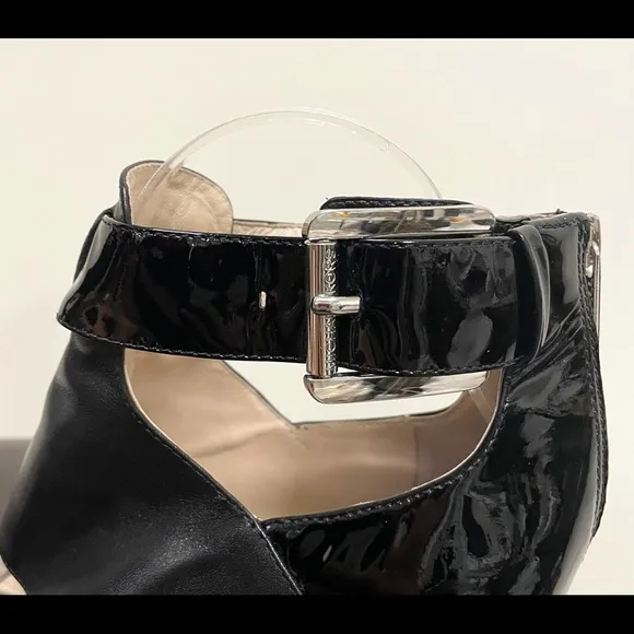 Michael Kors Landon Leather Peep Toe Buckle Heels