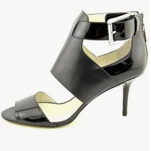 Michael Kors Landon Leather Peep Toe Buckle Heels