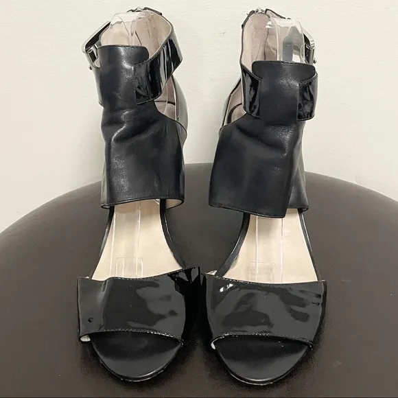 Michael Kors Landon Leather Peep Toe Buckle Heels