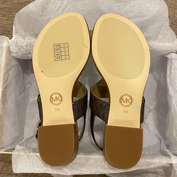 Michael Kors MK Signature Brown Jilly T Strap Thongs Sandals Shoes 7 9.5 10 NIB