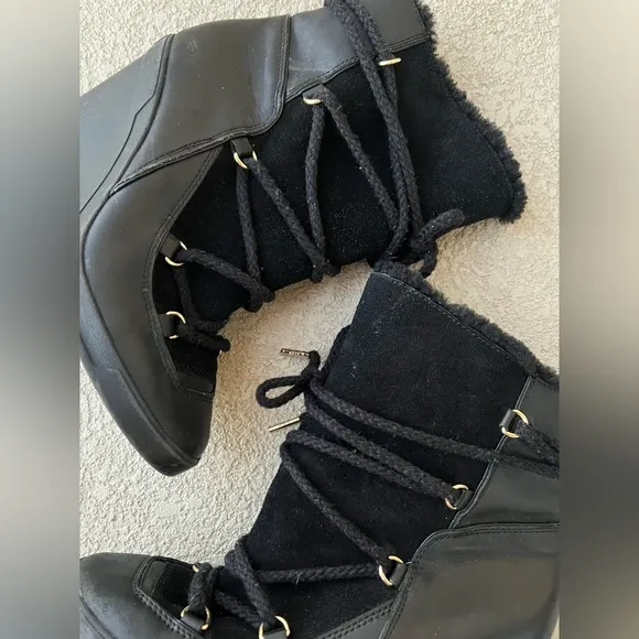 Michael Kors Shearling Suede And Leather Wedge Heel Women Booties US 8.5