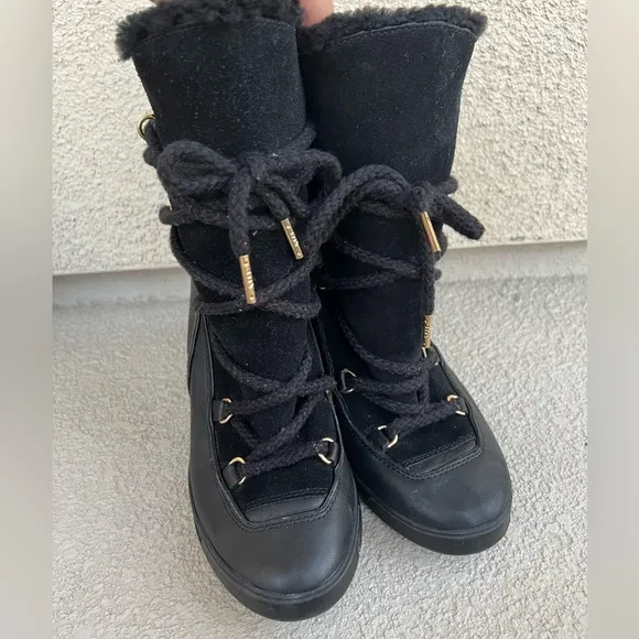 Michael Kors Shearling Suede And Leather Wedge Heel Women Booties US 8.5