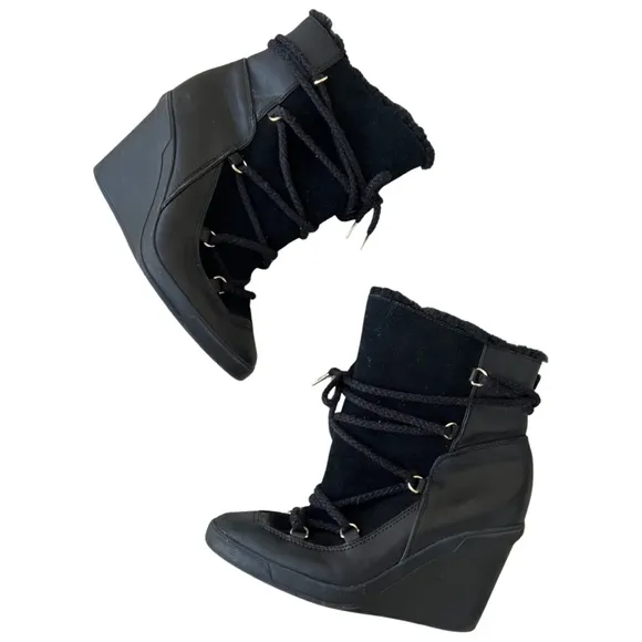 Michael Kors Shearling Suede And Leather Wedge Heel Women Booties US 8.5