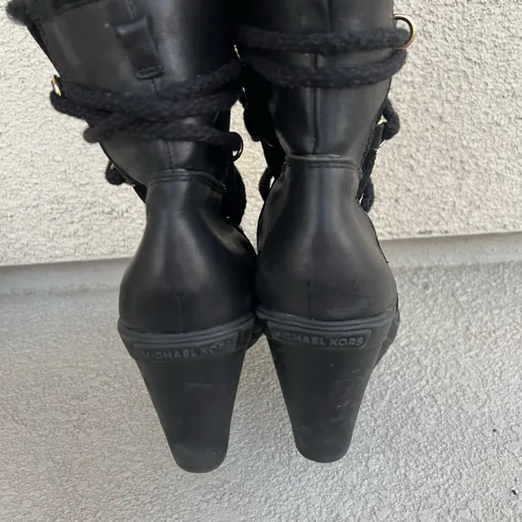 Michael Kors Shearling Suede And Leather Wedge Heel Women Booties US 8.5