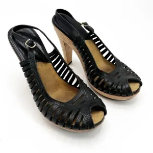 Michael Kors Sling Back Open Toe Leather Wooden Heel Sandals, Size 6.5