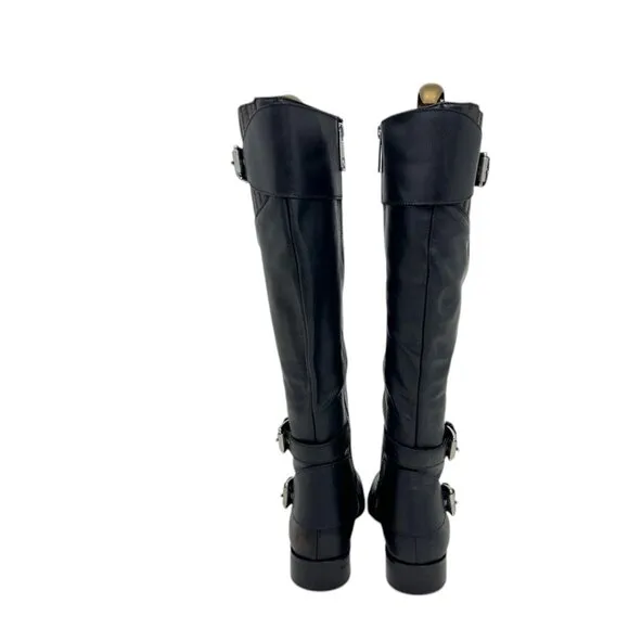 Michael Kors Tatum Buckle Knee High Leather Riding Boots Zip Up Black Women's