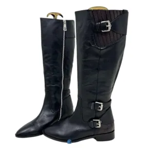 Michael Kors Tatum Buckle Knee High Leather Riding Boots Zip Up Black Women's