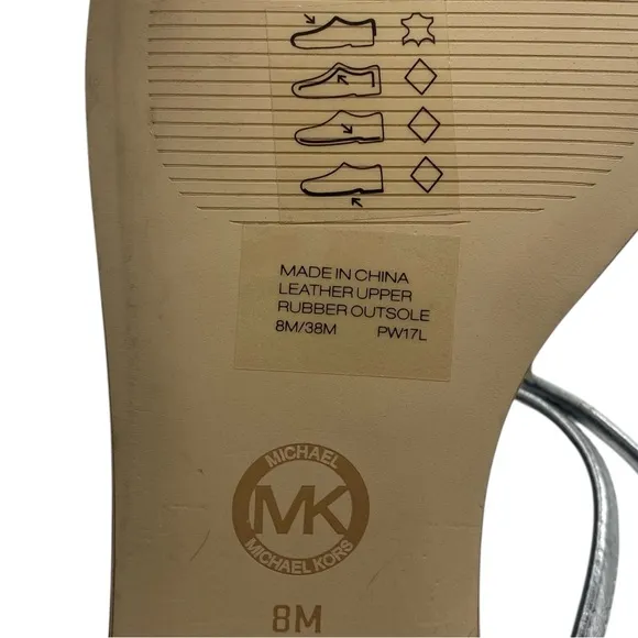 Michael Kors Womens Shoes Bella Sandals 8 Silver Leather Ruffled Flat Strappy