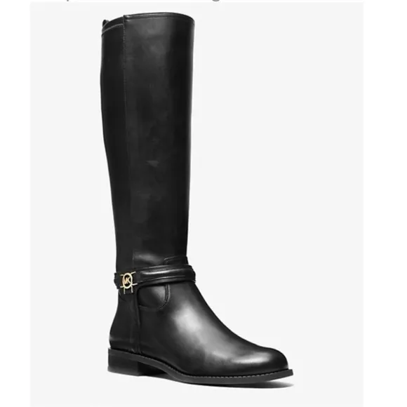 Michael Michael Kors Mindy Flat Leather Black Boots 7.5 $375