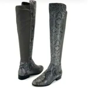 Michael Kors Bromley Grey Leather Snake Print Over The Knee Boots