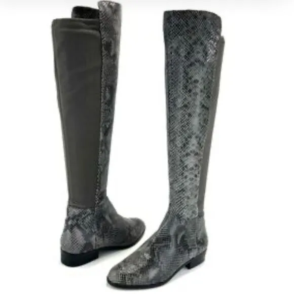 Michael Kors Bromley Grey Leather Snake Print Over The Knee Boots
