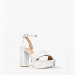 MICHEAL KORS White Neutral Royce Quilted Leather Platform Sandal Heels Shoes 7.5