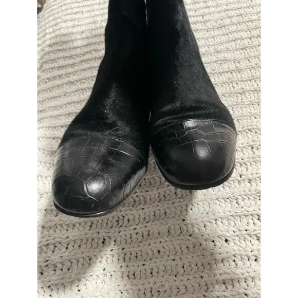 Migliorini Boots Calf Hair Leather Knee High Flat Size 9.5 Prialpas Italy Black