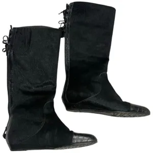 Migliorini Boots Calf Hair Leather Knee High Flat Size 9.5 Prialpas Italy Black