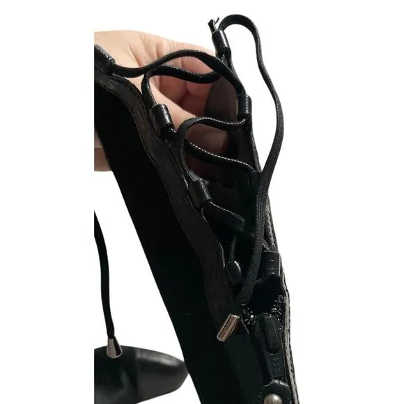Migliorini Boots Calf Hair Leather Knee High Flat Size 9.5 Prialpas Italy Black