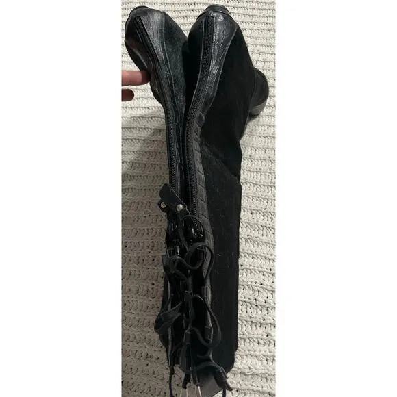 Migliorini Boots Calf Hair Leather Knee High Flat Size 9.5 Prialpas Italy Black